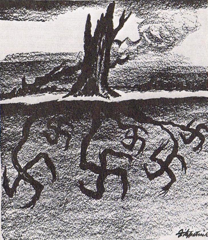 Die Wurzeln müssen heraus (Grafik eines amerikanischen Zeichners im Frühjahr 1945)