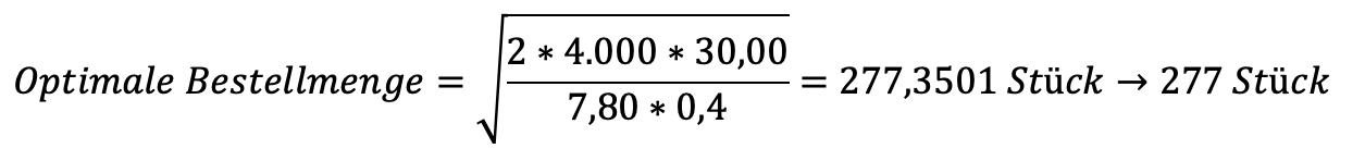 Optimale Bestellmenge Lösung Aufgabe 1.2